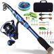 KYATON Fishing Rod and Reel Combos - Carbon Fiber Telesfishing Pole - Spinning Reel 12 +1 Bb with Carrying Case for Saltwater and Freshwater Fishing Gear Kit/Blue/2.7M/8.85Ft Rod+4000 Reel
