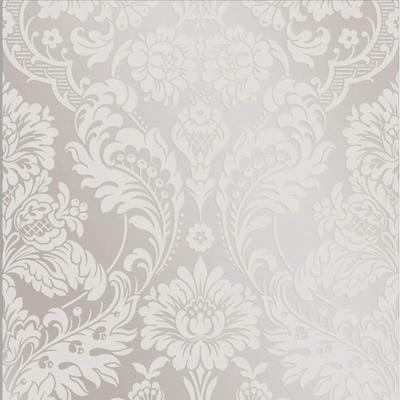 Gothic Damask Flock White Wallpaper
