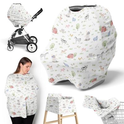 Sweet Jojo Designs Farm Animals Boy Girl 5 in 1 Baby Car Seat Nursing Cover Grey Red Black White Gender Netural Watercolor Barn