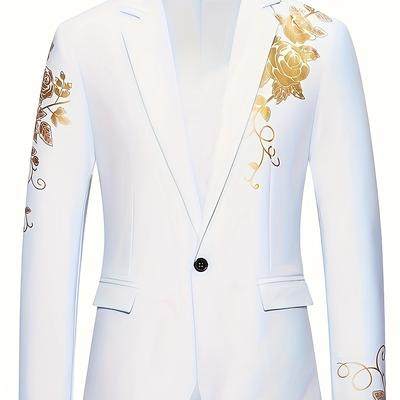 TEMU Floral Pattern Blazer, Men's Casual Flap Pocket Lapel Suit Jacket For Spring Fall Business, Old Money Style