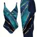 TEMU Marble Print Elegant 2 Piece Swimsuits, V Neck High Stretch One-piece Bathing-suit & Cover Up Sarong Skirt, Women's Swimwear & Clothing For Holiday