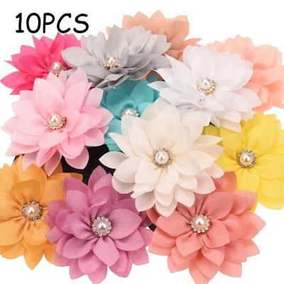 10pcs 2.2inch ( 5.5cm ) Fashion Flower ( No Hair Clips ) Pearl Center Cute Hair Accessories, For Diy Hair Set Making Dress Brooch Sandal Flowers Supplies For Headband Center, Ideal Choice For Gifts