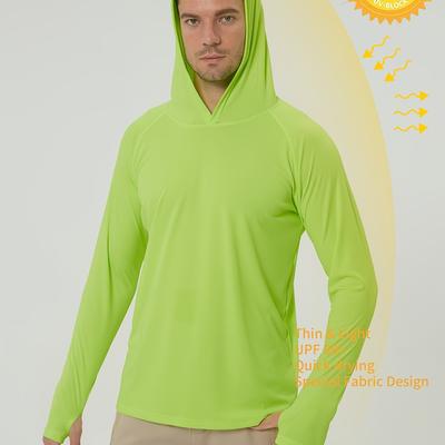 TEMU Men's Upf50+ Sun Protection Hoodie, Long Sleeve Rash Uv Shirt, Lightweight Polyester Knit Fabric, Solid Color Pullover For Sports, Yoga, Running, Hiking & Outdoor Activities