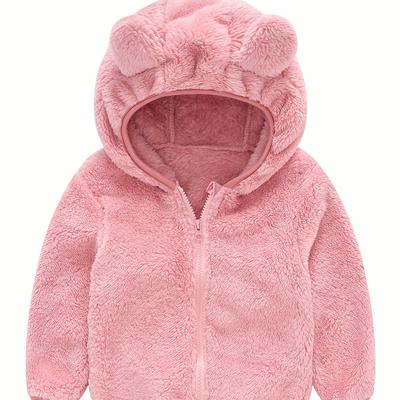 Toddler Fleece Jacket Baby Boys Girls Hooded Outwear Fall Winter Clothing Cute Bear Ears Zip Up Coat