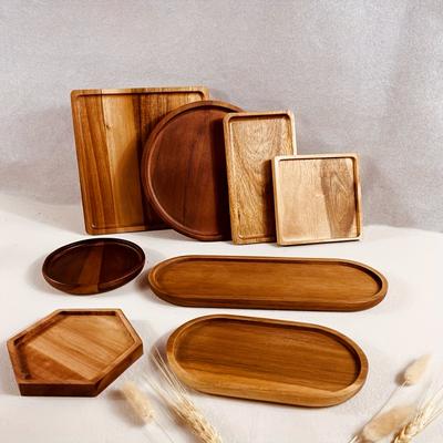 1pc Wooden Tray, Round Wooden Tray, Rectangular Tray, Small Wooden Plate, Rectangular Dining Plate, Bread, Coffee, Tea Solid Wood Dish