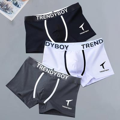 TEMU 3pcs Men's Cotton Solid Color Comfortable Boxer Briefs Fashion Letter Print Sports Breathable Men's Underwear Panties