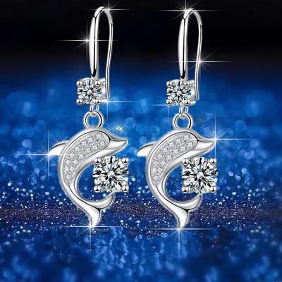 Gorgeous White Dolphin Drop Earrings With Round Stones - Perfect For Any Occasion!