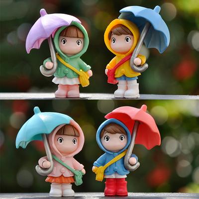 4pcs/set Umbrella Girl Figure Statue, Umbrella Couple Character, Micro Landscape Ornament, Gardening Decoration Ornaments