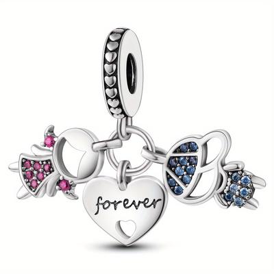 1pc 925 Silver Plated Charm Cute Heart Forever Family Charm Fit Original Bracelet Necklace Diy Jewelry Making Accessories Valentine's Day Gift