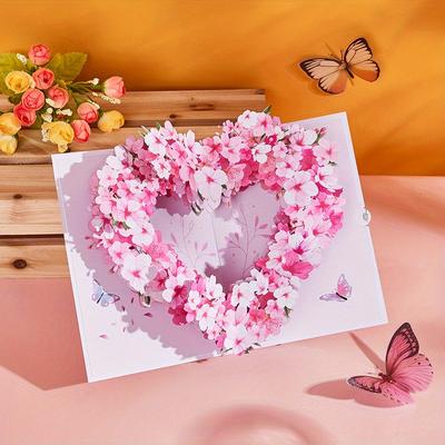 1pc Heart Shape Cherry Pop-up Card, 3d Greeting Card For Thanksgiving, Mother's Day, Birthday, Valentine's Day, Wedding, Anniversary, Christmas, 18*13cm (7*5 Inch) Includes Envelope