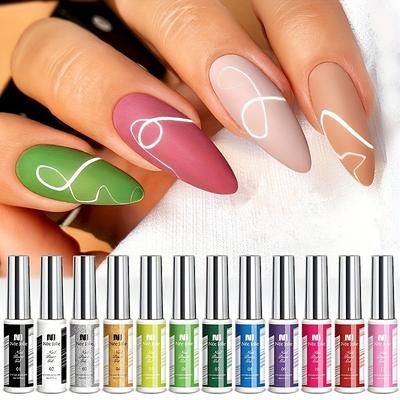 Gel Liner Nail Art Polish Set 8ml, 12 Colors Nail Paint Gel With Thin Nail Art Brush In Bottle For Swirl Nails Nail French Tips Manicure Painting Diy At Home