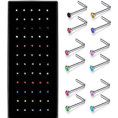 60 Pcs Stainless Steel Stud L-shaped Nose Piercing Accessories