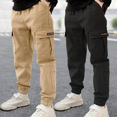 TEMU Boy's Fashion Comfy Cargo Pants With Elastic Waistband And Pockets, Boy's Clothes For Spring/fall/winter