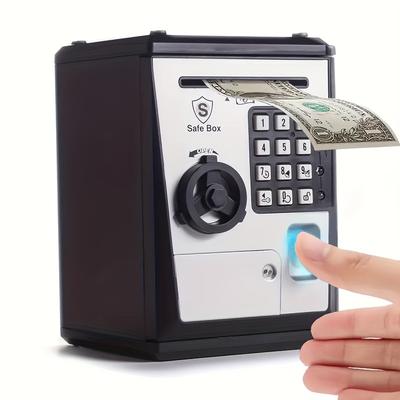 Piggy Bank Security Box Fingerprint Atm Bank Atm Machine Money Deposit Box, Voice Alarm Clock Auto Roll Money Fingerprint Sensor Smart Money Deposit Box Easter Gift