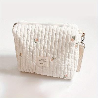Diaper Bag, Cotton Portable Zipper Embroidery Nappy Caddy Organizer, Reusable Stroller Diaper Wet/dry Bag