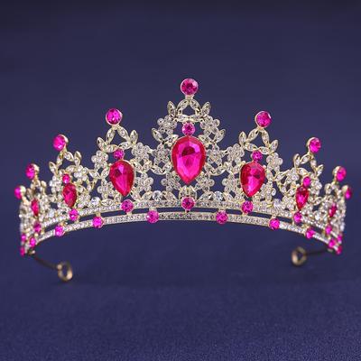 1pc Baroque Style Queen Princess Crown Sparkly Colorful Rhinestone Crown Wedding Bride Round Headpiece