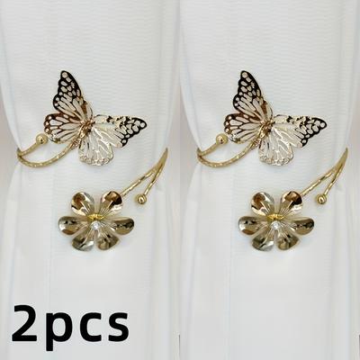 2pcs Flower Butterfly Flower Design Curtain Strap, Minimalist Hollow Out Curtain Buckle Curtain Tieback Curtain Holdback For Bedroom And Living Room Decor Home Decor