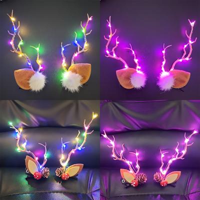 Halloween Christmas Colorful Luminous Antler Hair Clip For Holiday Decorations Taking Photos Of Headgear Suitable For Holiday Gatherings Headgear Room Decoration Easter Gift