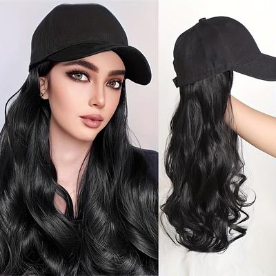 Hat Wigs Long Body Wave Hair Wigs With Baseball Attached All In 1 Synthetic Fiber Hair Wigs For Women For Halloween Costume Use