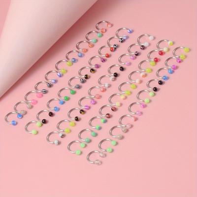 50 Pcs Colorful Ball Horseshoe Nose Ring Set Simple Nose Piercing Jewelry