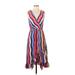 Plenty By Tracy Reese Casual Dress - High/Low V Neck Sleeveless: Blue Stripes Dresses - Women's Size Small