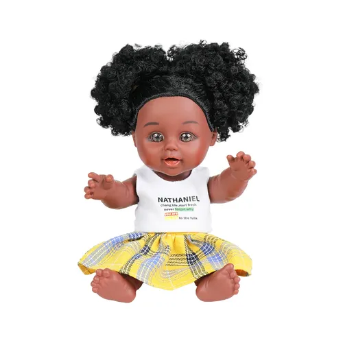 10 Zoll schöne Baby puppe mit lockigem Haar PVC schwarze Puppe für Kinder