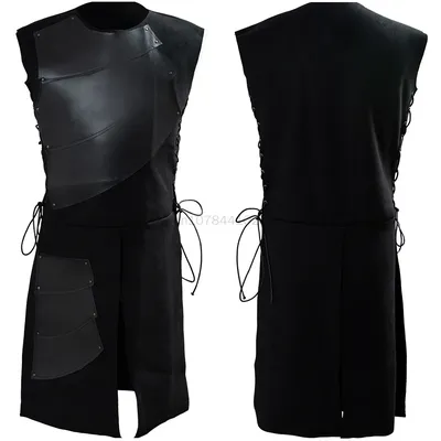 Mittelalter liche erwachsene Männer Bogenschütze Larp Ritter Kostüm schwarzer Krieger Rüstung Rüstung Outfit römische Soldat Ausrüstung Mantel Kleidung Image