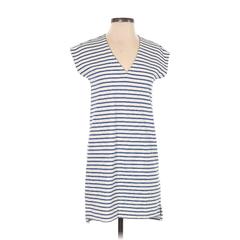 Madewell Casual Dress - Shift V-Neck Short Sleeve: Blue Stripes Dresses - Women's Size 2X-Small