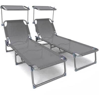VOUNOT® 2er Set Sonnenliege Klappbar, Gartenliege Strandliege mit Sonnenschutz und Verstellbarer Image