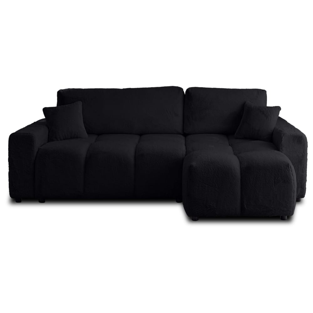 Canapé d'angle réversible convertible 4 places en fausse fourrure noir