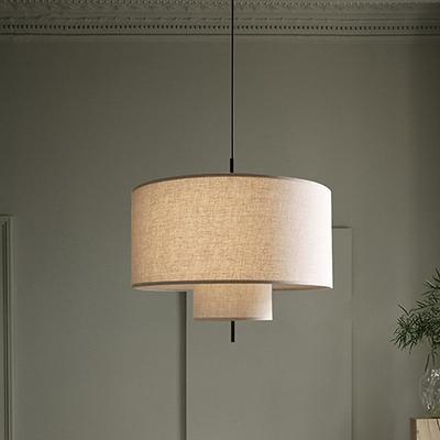 LED Pendant Light, Contemporary Drum Chandelier 3 Lights Rustic Style Fabric Lampshade Suspension Light Hanging Light Fixture for Kitchen Living Room Bedroom Restaurant