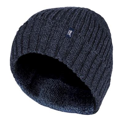Heat Holders - Mens Ribbed Knit Fleece gefüttert isoliert warm Turn Over Cuff Thermal Winter Beanie Hat - Navy Image