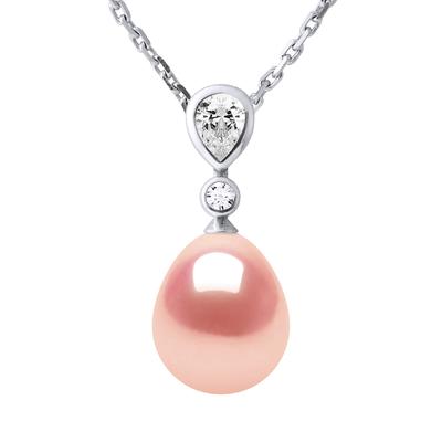 DROP Halskette Süßwasserperlen-Schmuck 9-10 mm Rosa 925