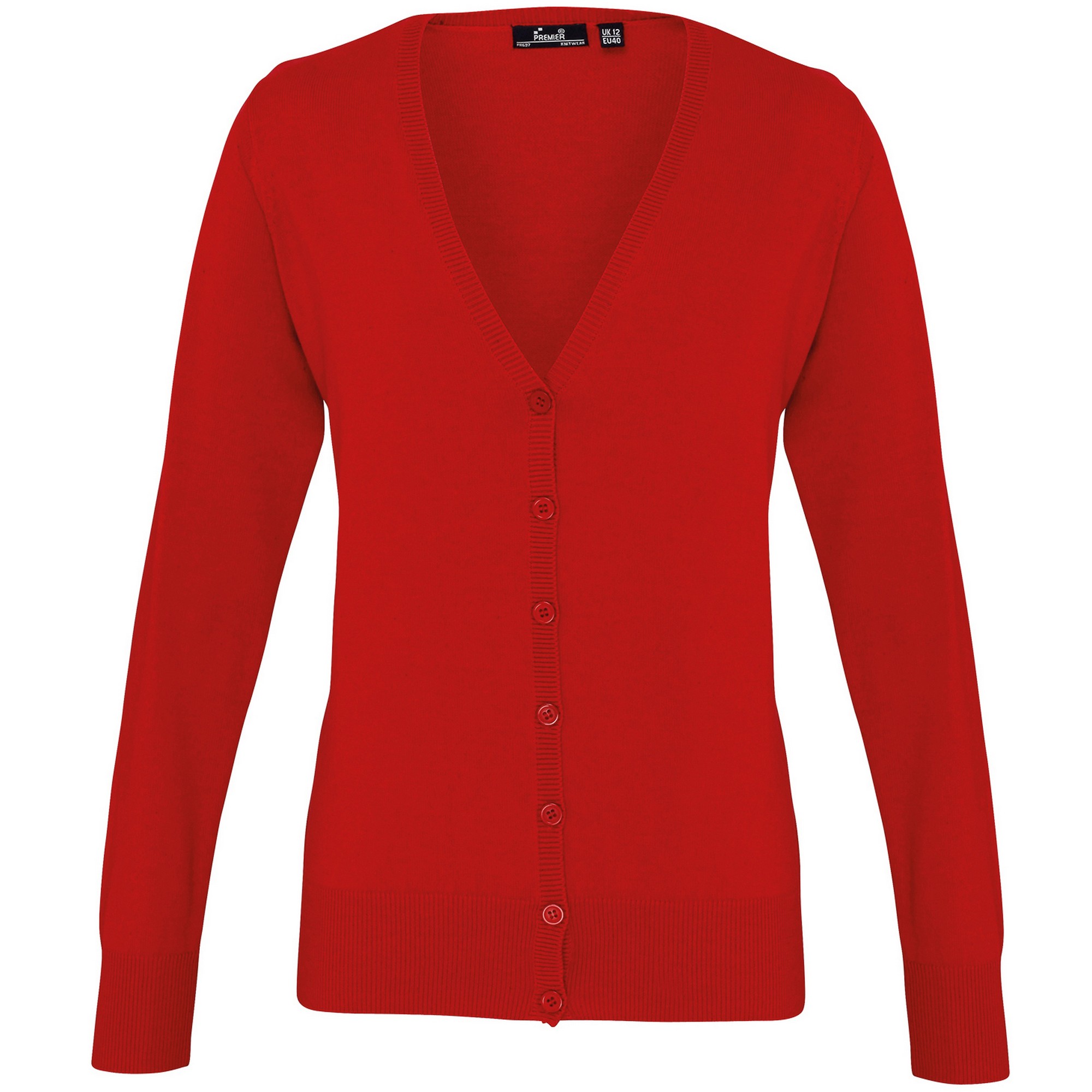Premier Womens/Ladies Button Through Long Sleeve V-neck Knitted Cardigan (Rot)