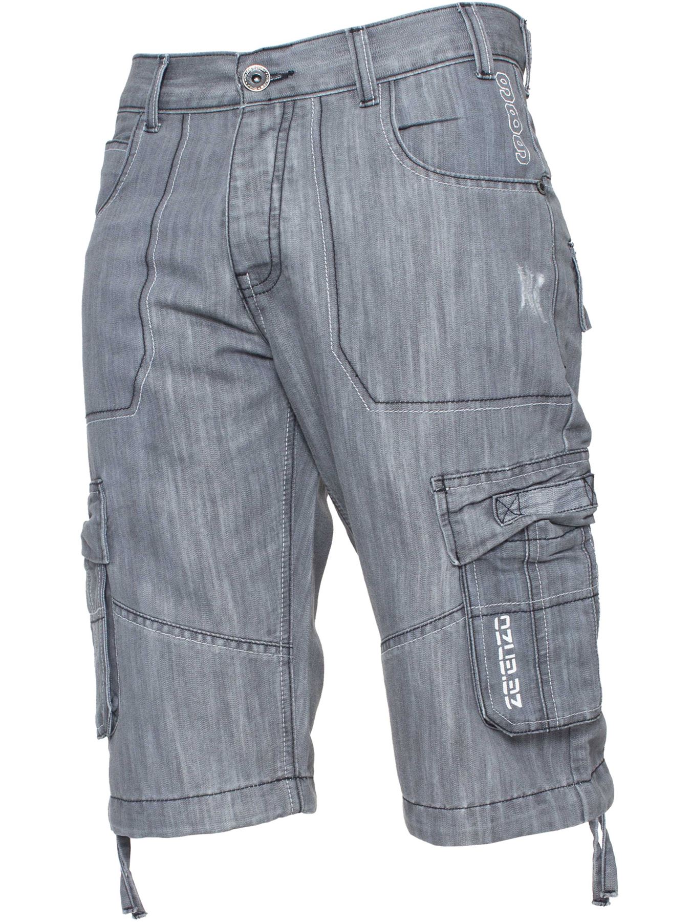 Enzo Herren Cargo Combat Denim Shorts Image