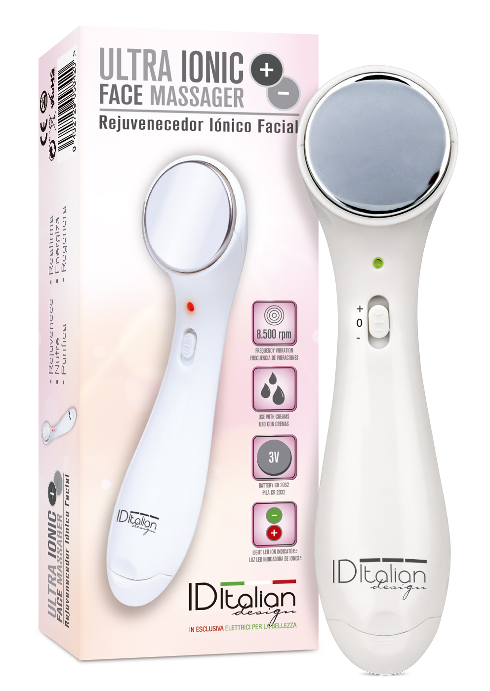 Verjüngungskur für das Gesicht mit dem Ionen-Massagegerät - weiß - 8500 rpm Image