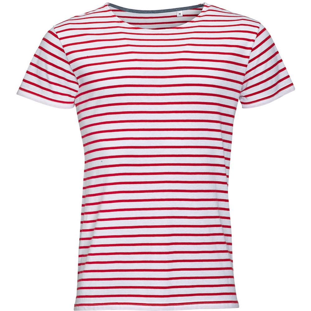 SOLS Mens Miles Striped Short Sleeve T-Shirt (Weiß/Rot)