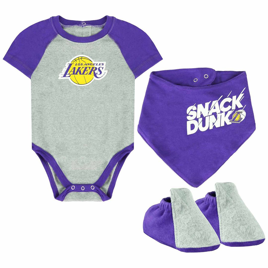 NBA Los Angeles Lakers Neugeborene 3-teilige Creeper Bib und Bottie Set VK2N1BCPY LAK Image