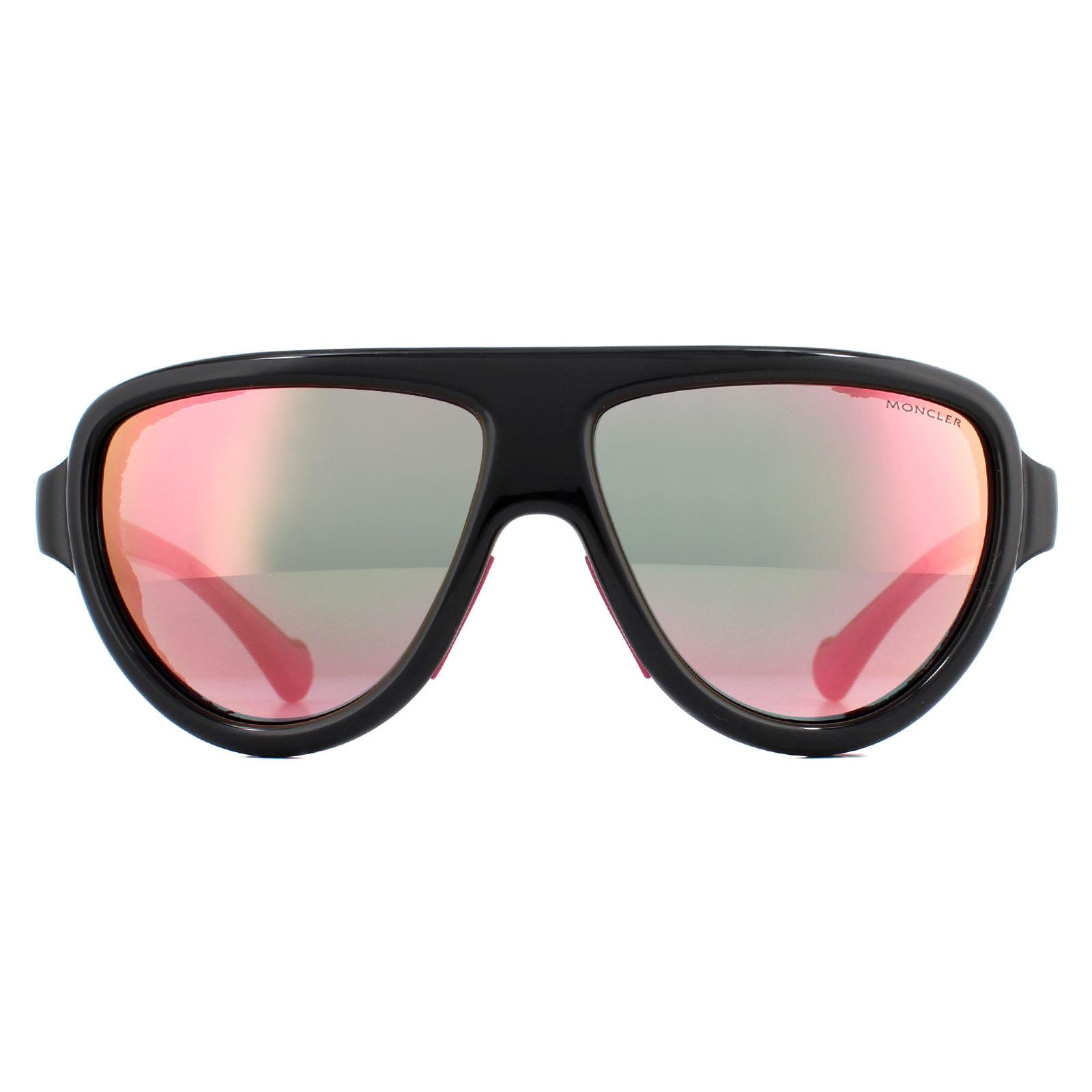 Moncler Aviator Unisex glänzend schwarz mit rosa Leder blau mit rosa Spiegel Sonnenbrillen Image
