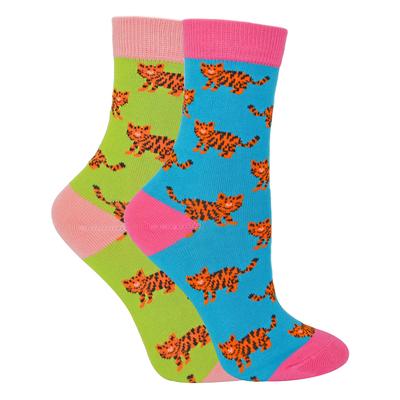 Miss Sparrow - 2er-Pack Socken für Mädchen aus Bambus mit Tiermuster - Tigers Image