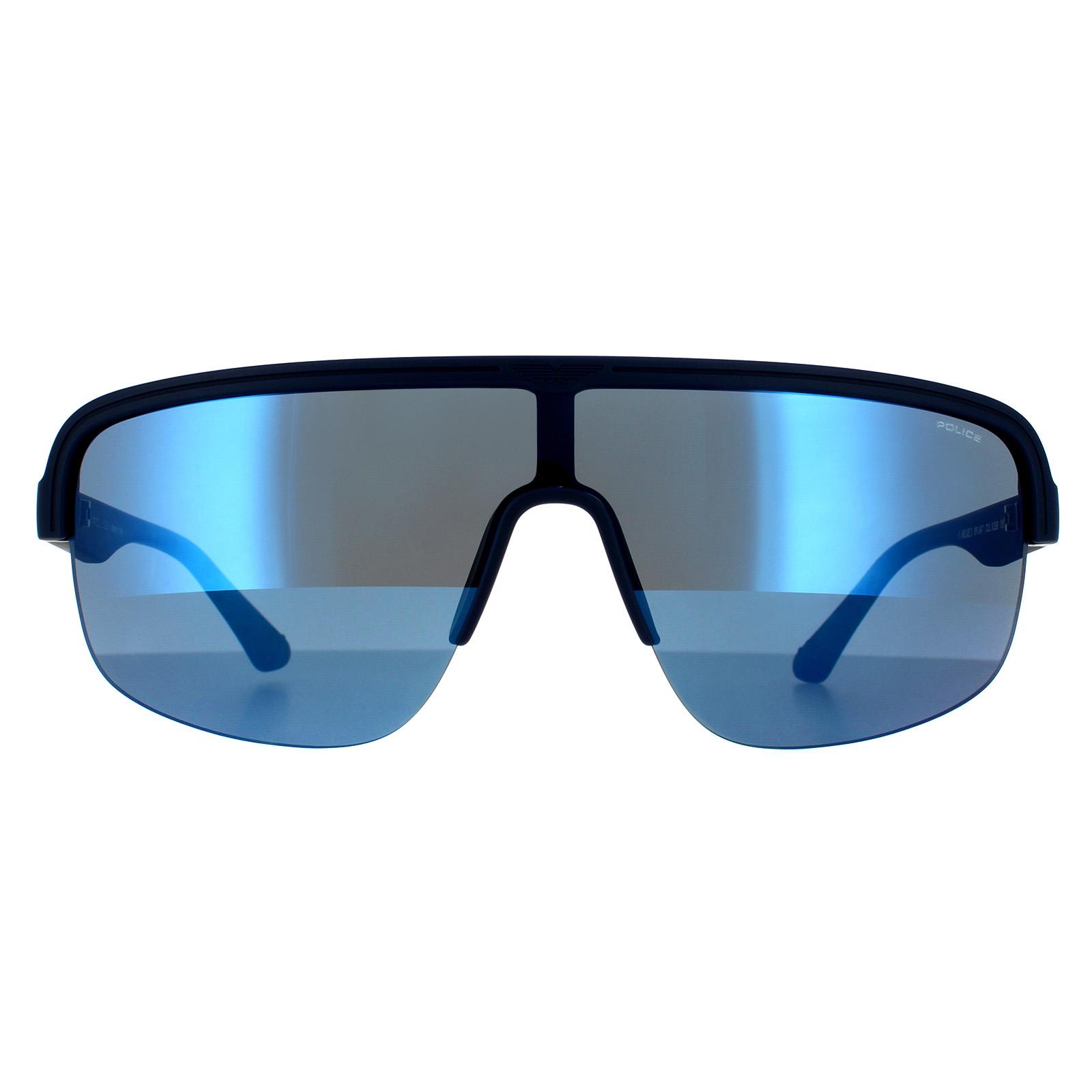 Police Semi Rimless Mens Matte Midnight Blue Mirrored Sonnenbrille Image