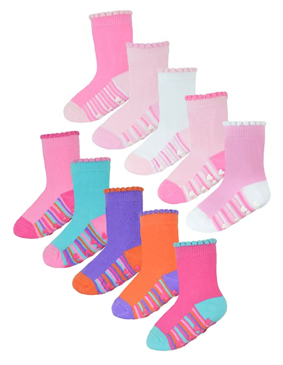 Rutschfeste Baby Mädchen Fersen- und Zehensocken | 10 Paar Multipack | Niedliche und weiche Kleinkindersocken mit Griffen - Style 2