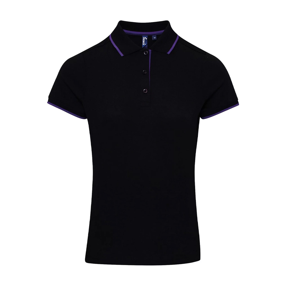 Premier Womens/Ladies Coolchecker Contrast Pique Polo Shirt (Schwarz/Lila) Image