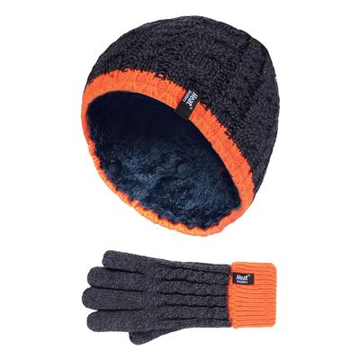 Wärmehalter - Jungen Kinder Kabelstrick warmes Fleece gefüttert Thermal Winter Mütze und Handschuhe Set - CO1P7 Image