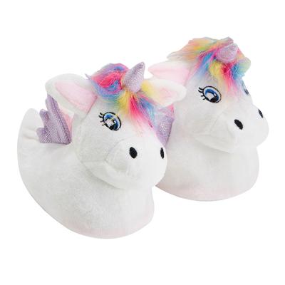Kinder Einhorn Plüsch Hausschuhe mit Regenbogen Haar | Geschenk für Sie - Weiß Image