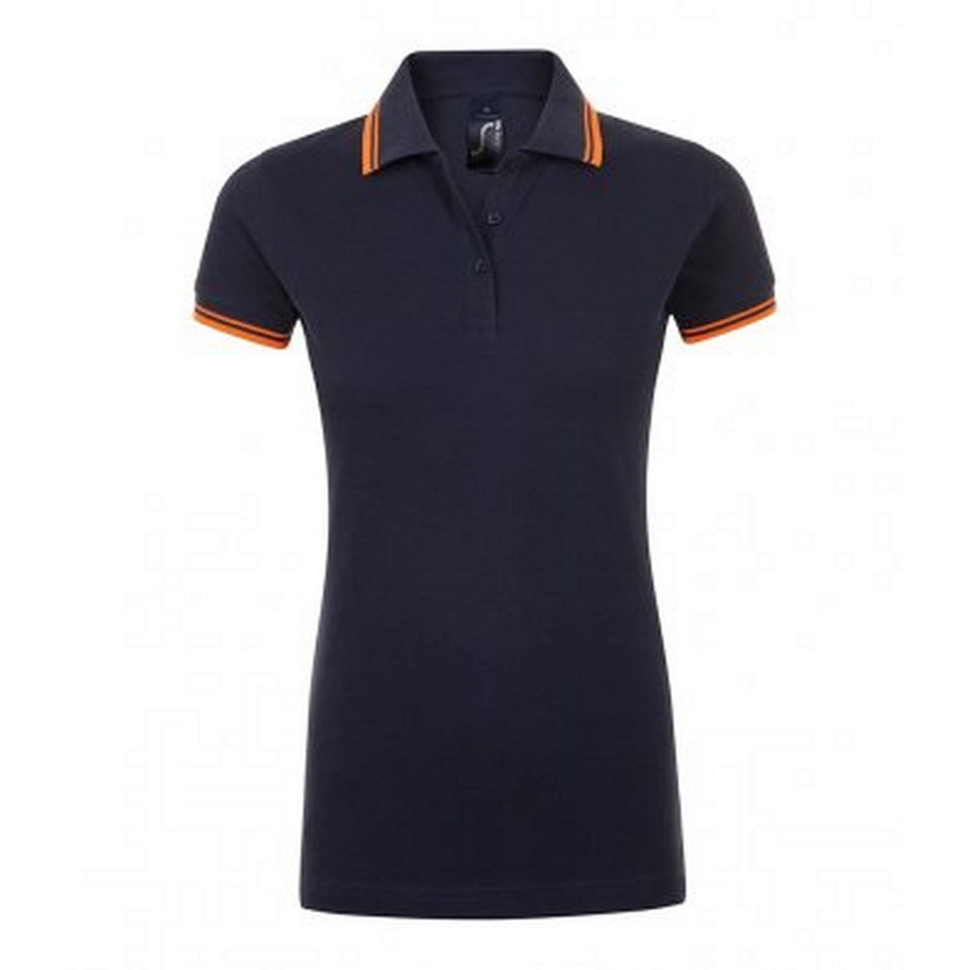 SOLS Damen/Damen Pasadena Tipped Kurzarm-Pique-Poloshirt (French Navy/Neon Orange) Image