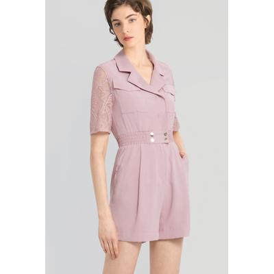 Kurzärmeliger Playsuit mit Naht Rosa