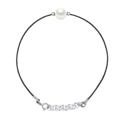 DIADEMA - Armband - Schwarzes Nylon - Weiße Süßwasserperle - Diamanten