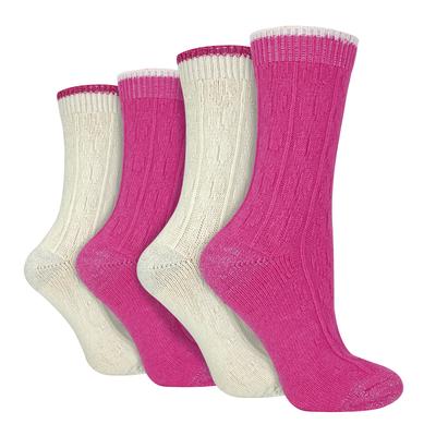 4er Pack Damen Kabelstrick Socken | Wildfeet | Lurex Glitzer Socken für Frauen - Creme/Rosa Image