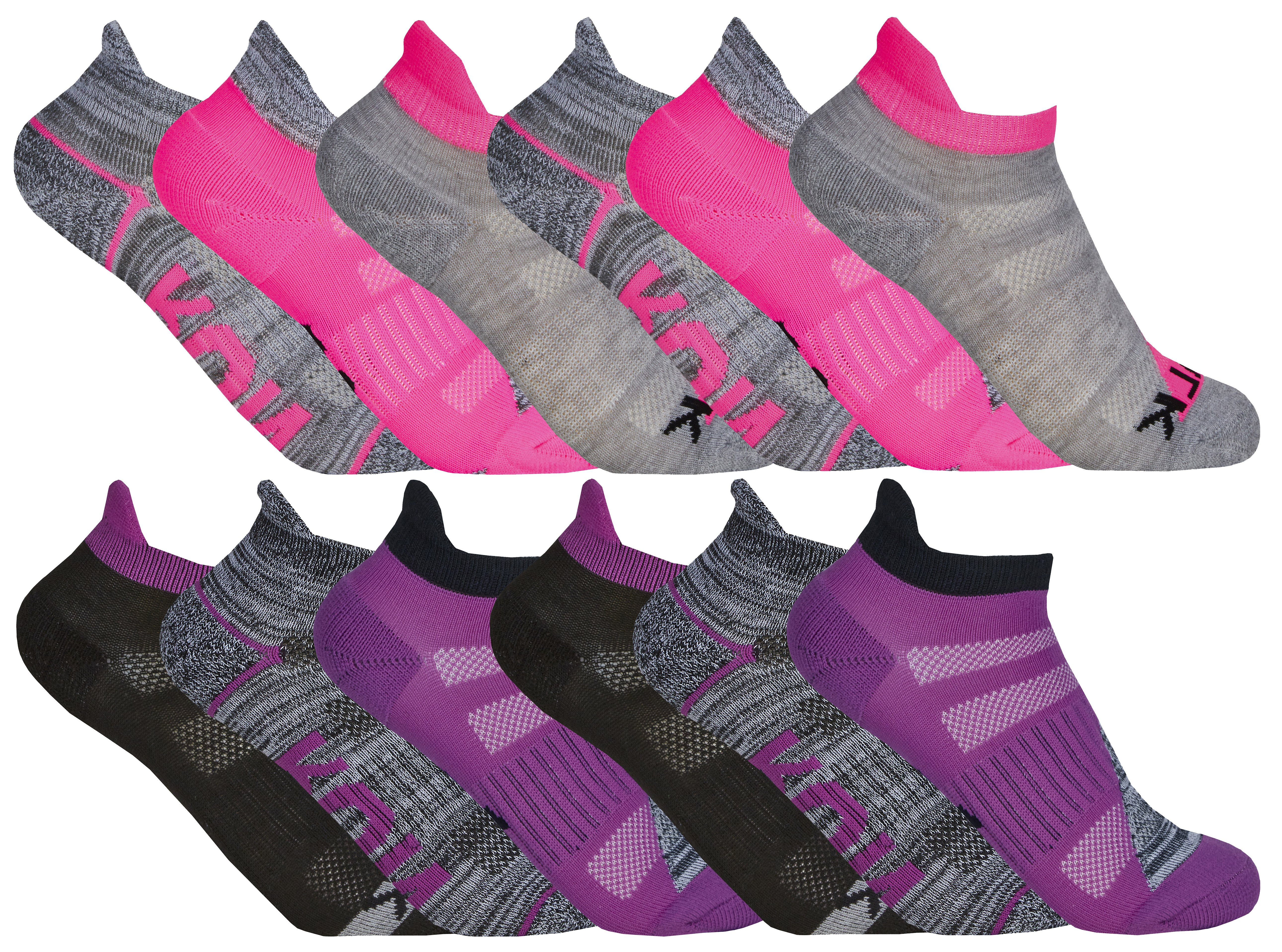 12 Paar Kinder Trainer Liner Socken | Atmungsaktive Low Cut Knöchel Socken - Lila / Pink Image